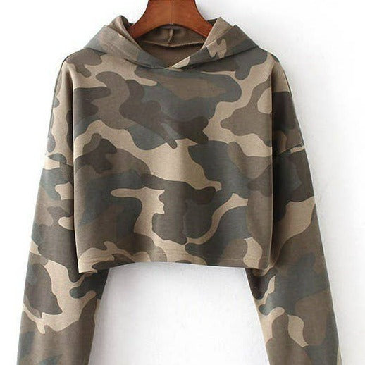 Cropped Green/Tan Camo Hoodie